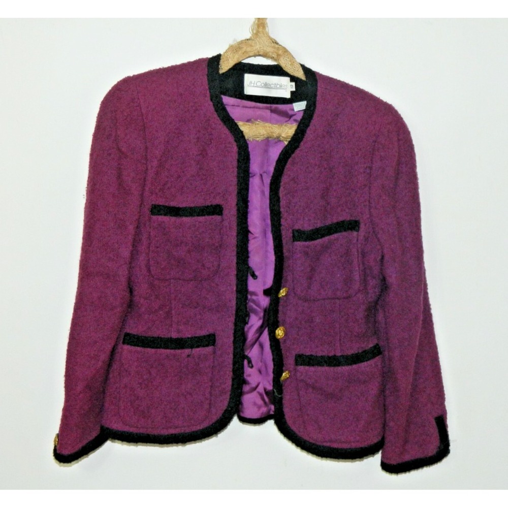 JH Collectibles Vintage Blazer Size 12 Purple Black Gold Buttons
